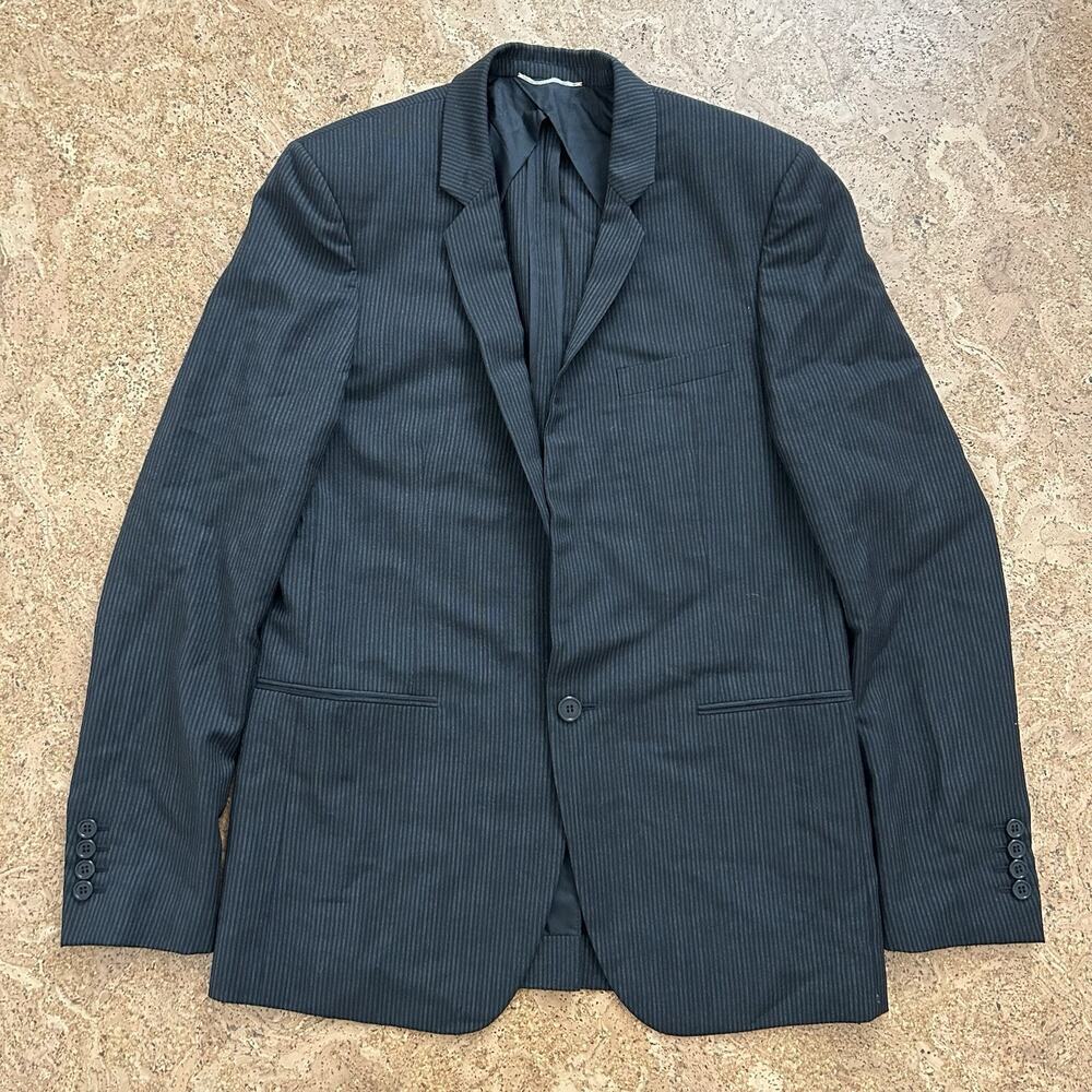 Saint Laurent Paris Wool Mohair Pinstripe Suit Jacket Silk Lined IT 48 US 38